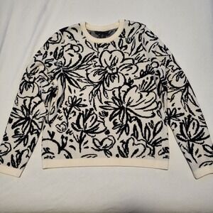 Tamari Womens Long Sleeve Sweater Size L Black And Cream Floral Design Old Money